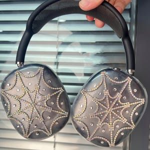 Handmade AirPods Max Case,AirPods Max Accessories with Spiderweb Design,Rhinestones, and Sparkling Elements,Christmas Gift for Him/Her!