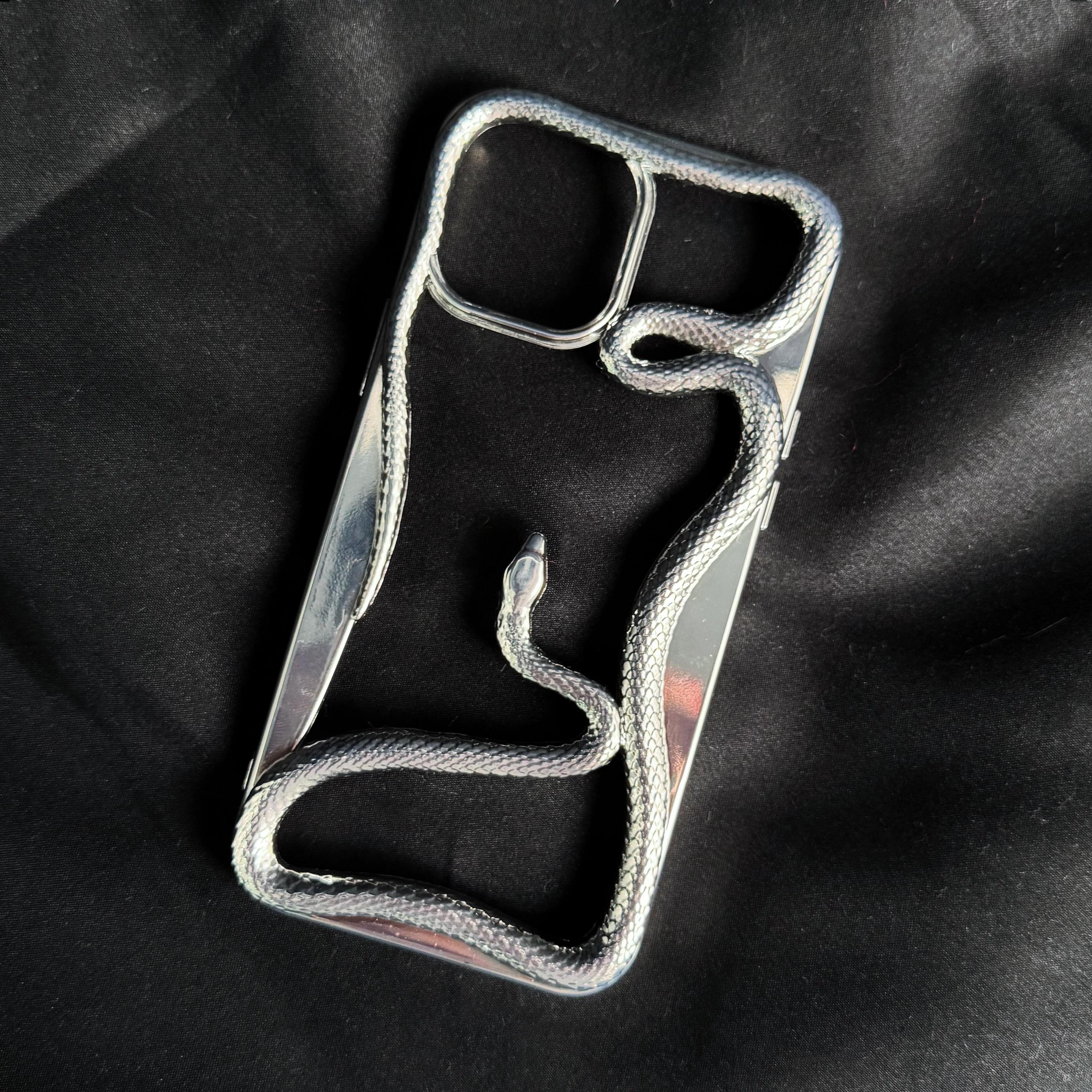 Silver Serpent Phone Case - Mythical Snake Scale Design for iPhone 16/Pro Max, Anti-Slip Grip , Cyberpunk-style accessories