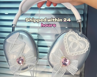 Spetsrosett Airpods Max-fodral: Handgjort rosa ädelstensfäste