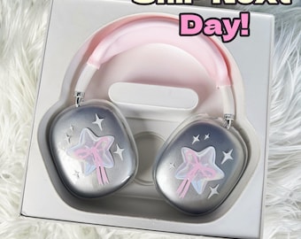 Pink Star AirPods Max Case: Kawaii Bow Decor, Handmade Accessory