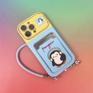 Funda de bolsillo con diseño de pingüino: adorables adornos de pingüino con pulsera, decoración kawaii para teléfono, funda bonita para iPhone, funda estampada a mano