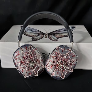 Horror red Spider Web Airpods Max Covers-Unique Gothic Style Accessory for airpods max,handmade accessory,Gift For Him/Her.