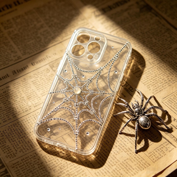 Rhinestone Spiderweb Phone Case: Gothic iPhone Accessory