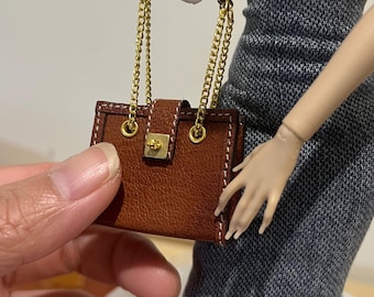 Handmade Leather Doll Bag, Miniature Purse, 1:6 Scale Accessory