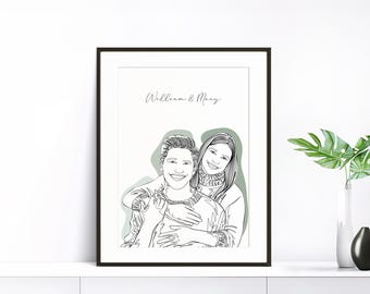 Benutzerdefinierte Paar Linie Zeichnung, Paar Porträt, personalisierte Geschenk für ihn, Geburtstagsgeschenk für Paar, Freundgeschenk, Paar Illustration