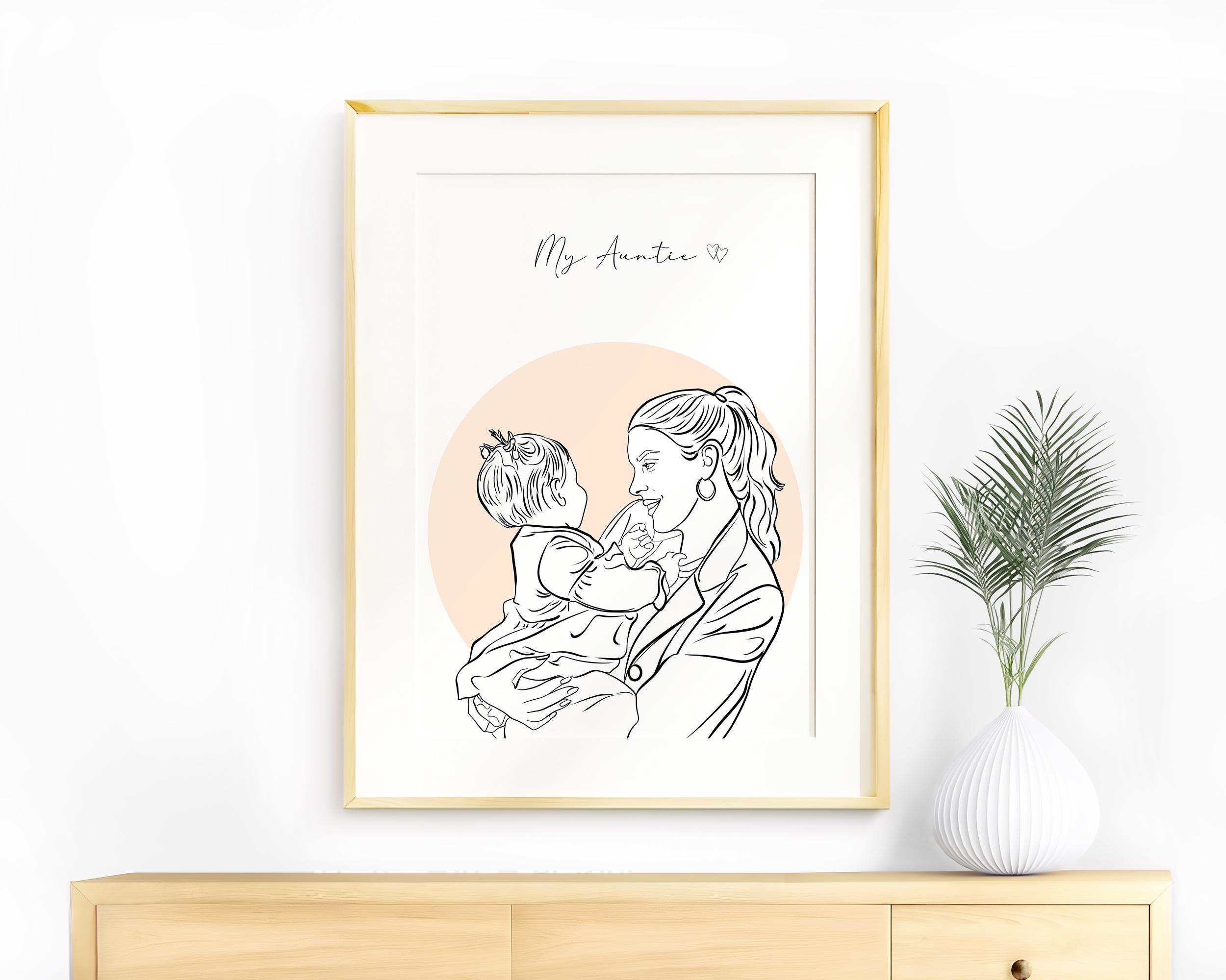 Aunt Gift from Nephew, Family Portrait, Birthday Gift for Auntie, Personalized Gift for Her, Family Illustration, Custom Niece gift