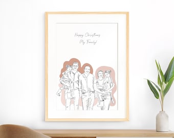 Digital Family Art, One Line Drawing, Family Illustration, Personalized Gift for Grandparents, Custom Portrait, Line Art, Gift for Mom