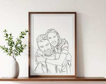Custom Couple Line Art, Gift For Boyfriend, Line Drawing From Photo, Personalized Gift For Him, Custom Portrait, One Line Art, Gift For Her