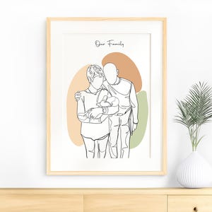 Family Portrait, Custom Line Drawing, Gift For Christmas, Custom Illustration, One Line Art, Gift For Family, Faceless Portrait