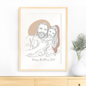 Ritratto personalizzato di papà e figlia, regalo di compleanno per il papà, regalo personalizzato per il papà, disegno di famiglia da foto, disegno a linea singola, regalo per il papà