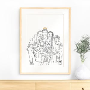 Illustrazione di famiglia personalizzata, aggiungi il nome del defunto al ritratto, regalo commemorativo personalizzato, regalo per il nonno, regalo per i nonni, disegno a linea singola