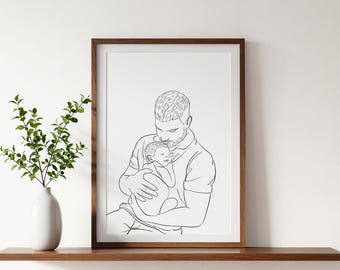 Custom Line Art Portrait, First Father's Day Gift, Drawing from Photo, Personalized Gift for Dad, Hand Drawn Portrait, Gift from Daughter