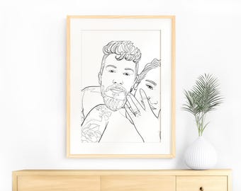 Custom Line Drawing from Photo, Personalized Engagement Gift, Couple Line Art Portrait, Unique Girlfriend Gift, Anniversary Gift for Her