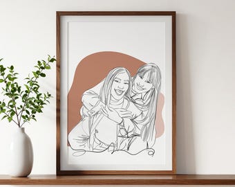 Custom Line Art Portrait, Personalized Best Friend Gift, Drawing from Photo, Birthday Gift for Her, Gift for Sister, Hand Drawn Portrait