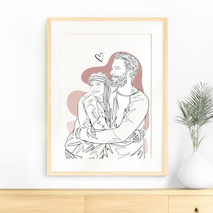 Minimalist Couple Portrait, One Line Art, Custom Portrait, Couple Illustration Personalized Gift for Him, Boyfriend Gift from Girlfriend