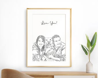 Custom Couple Portrait, 30th Birthday Gift for Boyfriend, Personalized Gift for Him, Custom Drawing from Photo, Minimalist Wall Art