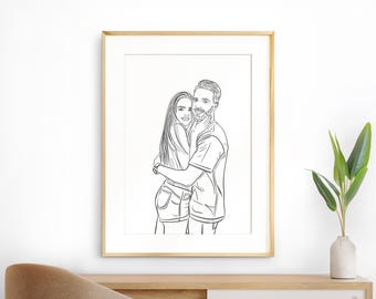 Personalized Valentine’s Gift, Custom Couple Portrait, Couple Line Drawing, Gift for Boyfriend, Line Art, Gift for Him, Long Distance Gift