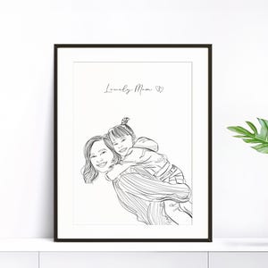 Ritratto personalizzato di mamma e figlia, disegno di famiglia personalizzato, regalo per la mamma, disegno di famiglia, ritratto da foto, ritratto disegnato a mano