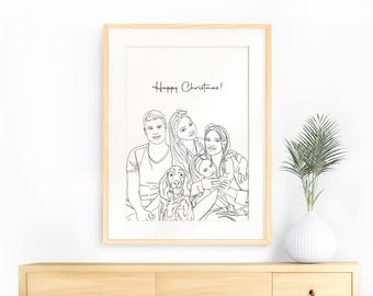 Custom Family Line Art Portrait, Personalized Christmas Gift (Digital)