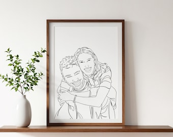 Custom Couple Portrait, 6 Month Anniversary Gift, Unique Gift for Girlfriend, Personalized Gift for Her, Drawing from Photo, One Line Art
