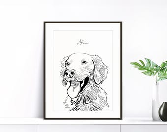 Custom Pet Line Art Portrait: Personalized Dog Memorial (Digital File)