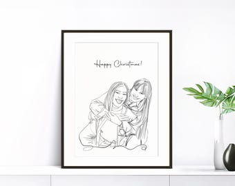 Custom Line Art Portrait, Friend Gift, Drawing from Photo (Digital Download)