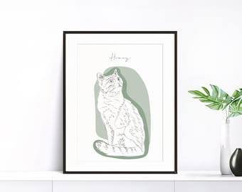 Personalized Cat Portrait, Line Drawing, Cat Lovers Gift, Custom Pet Portrait from Photo, Gift for Cat Owner, Pet Loss Gift, Cat Mom Gift