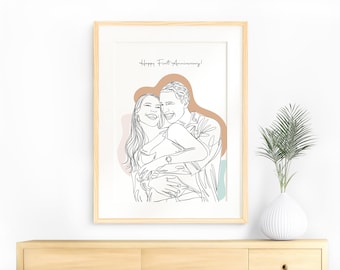 Benutzerdefiniertes Paar Line Art Portrait, Valentinstag Geschenk für ihn, Line Zeichnung vom Foto