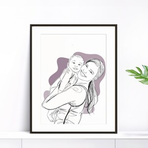 Regalo personalizzato per commemorazione, perdita della madre, illustrazione di famiglia, unione di foto, ritratto da foto, aggiunta della persona cara alla foto, regalo di famiglia