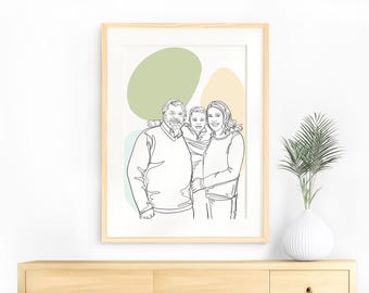 Custom Family Portrait, One Line Art, Personalized Drawing (Digital File)