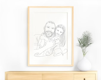 Custom Family Line Art, Custom Family Portrait Drawing, Personalized Gift for Dad, First Father's Day Gift, Line Drawing, Grandpa Gift