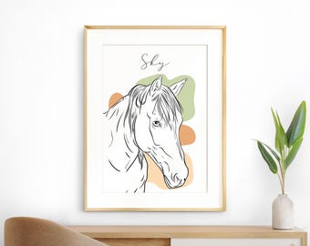 Custom Horse Line Art Portrait: Personalized Pet Memorial (Digital Artwork)