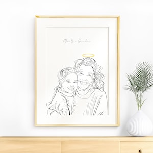 Aangepaste herdenkingscadeau, verlies van oma, overledene toevoegen aan portret, familie zeer fijne tekeningen, foto's combineren, schilderij van foto, familiecadeau