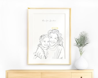 Custom Memorial Line Art Portrait, Loss of Grandma, Combine Photos (Digital Artwork)