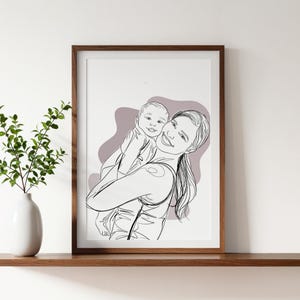 Custom Line Drawing, Personalized Gift for Mom, Custom Family Portrait, Mom Birthday Gift, One Line Art, Grandma Gift, Custom Illustration