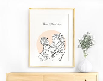 Custom Family Portrait, Personalized Line Art, Unique Mother's Day Gift (Digital Artwork)