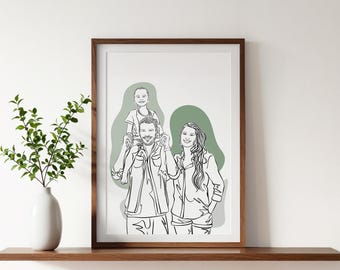 Benutzerdefinierte Line Art Portrait, personalisiertes Weihnachtsgeschenk für Eltern