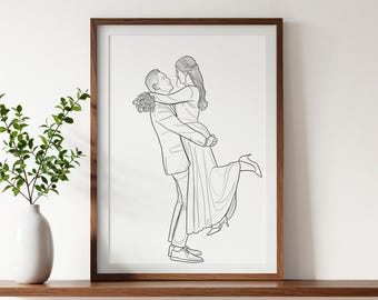 Custom Couple Line Drawing, Wedding Anniversary Gift for Her (Digital)