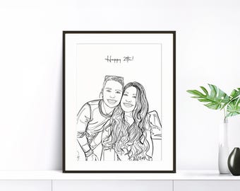Custom Best Friend Portrait, Personalized 21st Birthday Gift, Gift for Sister, Friendship Gift for Her, Line Drawing, Custom Wall Decor Gift