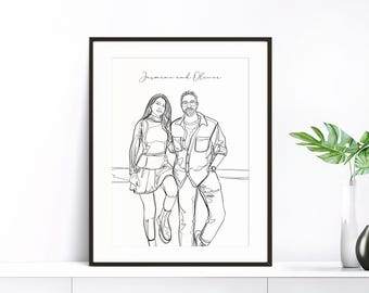 One Line Art, Custom Couple Portrait, Sketch From Photo, Unique Husband Gift, Wedding Portrait, Personalized Gift, Couple Line Drawing