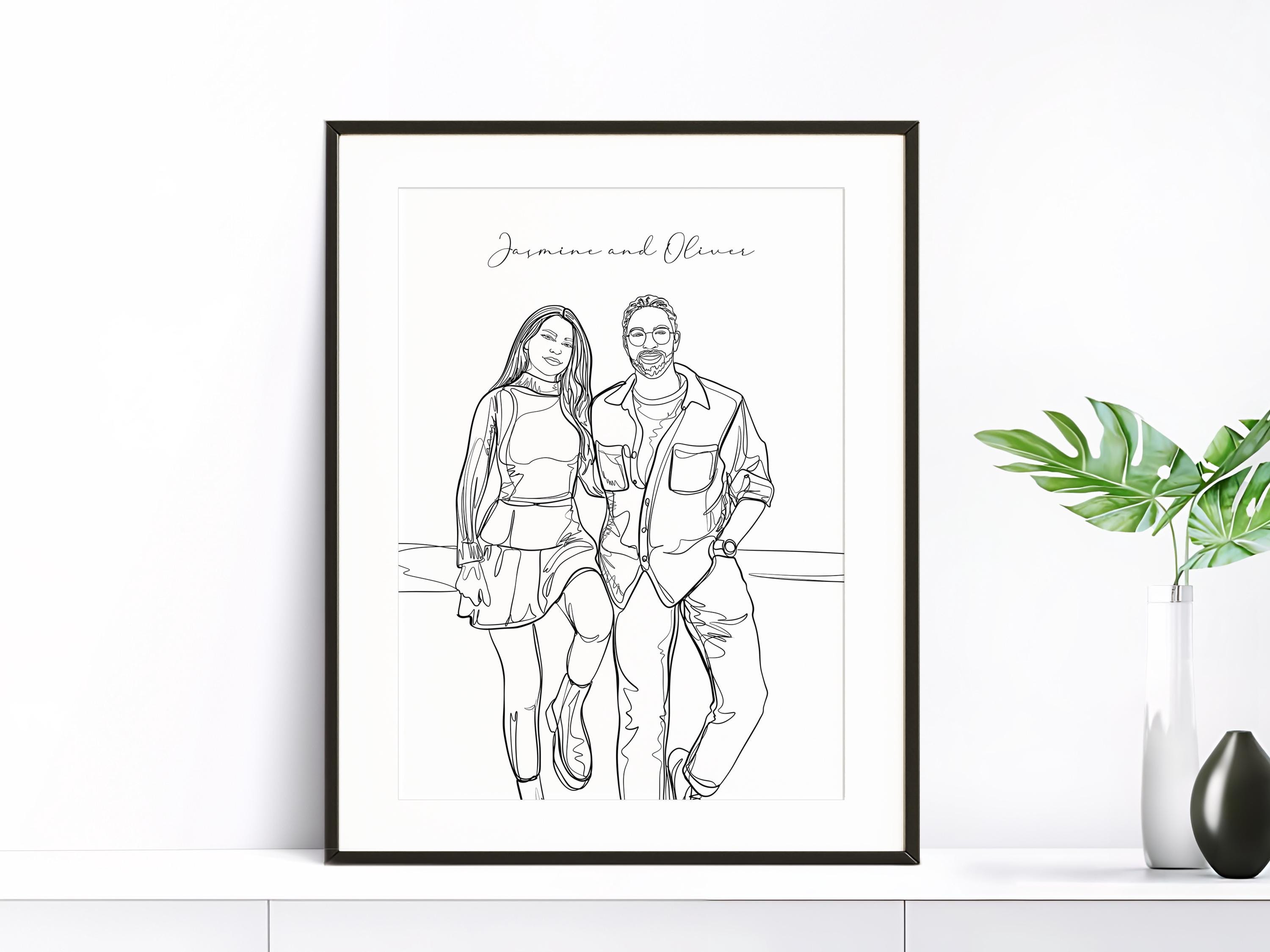 One Line Art, Custom Couple Portrait, Sketch From Photo, Unique Husband Gift, Wedding Portrait, Personalized Gift, Couple Line Drawing