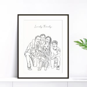 Disegno di famiglia personalizzato, ritratto di famiglia personalizzato, regalo di Natale per la famiglia, disegno a linea singola, disegno da foto, arte murale minimalista