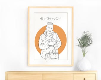 Custom Family Portrait Line Art Drawing, Personalized Gift (Digital)