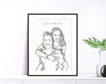 Custom Line Drawing, Couple Portrait, Personalized Gift for Couple, Drawing from Photo, Girlfriend Gift, Boyfriend Gift, Sketch from Photo