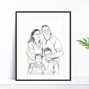 Family Portrait, Custom Line Drawing From Photo, Christmas Gift, Personalized Family Portrait, Couple Gift, Line Art, Custom Illustration