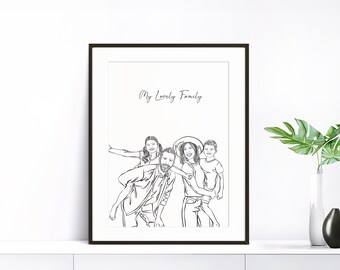 Personalized Family Line Drawing, Custom Portrait, Gift for Family, One Line Art,  Drawing From Photo, Personalized Gift, Anniversary Gift