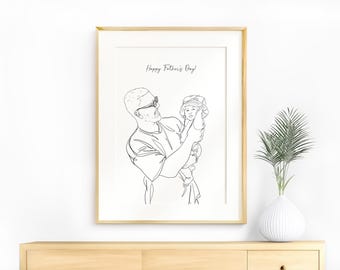 Personalisierte Line Art, Vatertagsgeschenk, Familienporträt, personalisiertes Geschenk für Papa, Benutzerdefinierte Zeichnung vom Foto, Familienlinienzeichnung