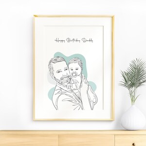 Ritratto di famiglia personalizzato, regalo di compleanno personalizzato per il papà, disegno di famiglia a linee, disegno a una linea, regalo per il papà da parte della figlia, ritratto da foto