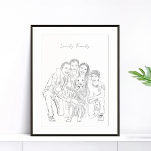 Family with Pet Portrait, Personalized Gift for Family, Pet Owner Gift, Family Drawing from Photo, Pet Illustration, Custom Wall Art