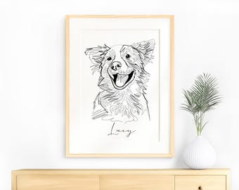 Custom Pet Line Drawing, Dog Mom Gift, Pet Portrait, Personalized Gift for Pet Owner, Dog Memorial Gift, Cat Lovers Gift, Pet Illustration
